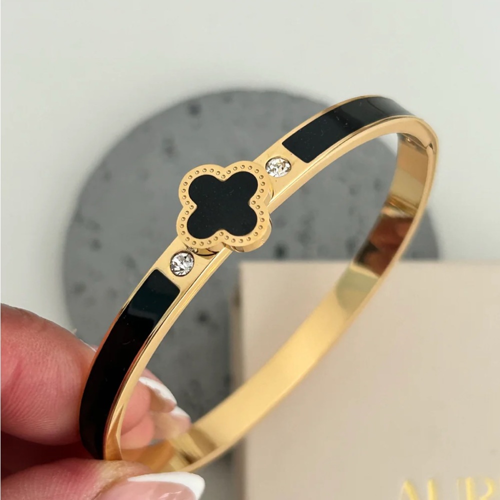 Chic Gold and Black Bracelet with Crystal Accents - Picture 1 of 7